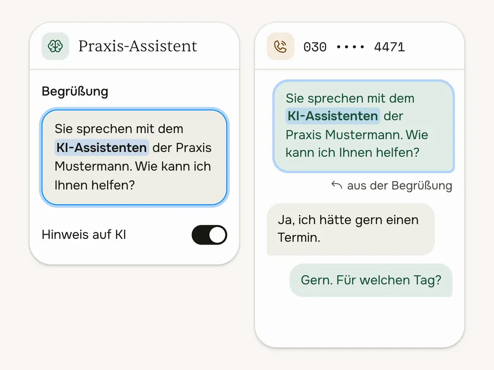 Zu Beginn des Gesprächs sagt der Assistent, dass der Anrufer mit einer KI spricht